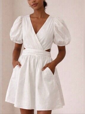 French Connection White Puff Sleeve Dress